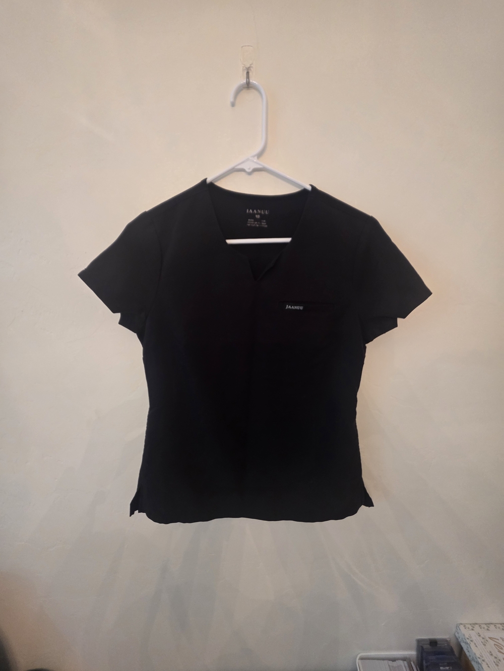 Women's Jaanuu Black Short-Sleeve V-Neck Scrub Top With Joggers Pant Set